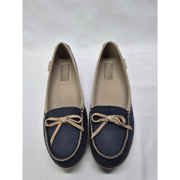 Crocs Women's Sz 6 Colorlite Ballet Moccasin Flats Boat Shoes Navy/Tumbleweed - Picture 1 of 11